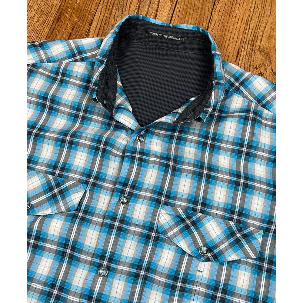 Kuhl Eluxur Plaid Pearl Snap Outdoor Hiking Shirt Blue Men's Size Medium